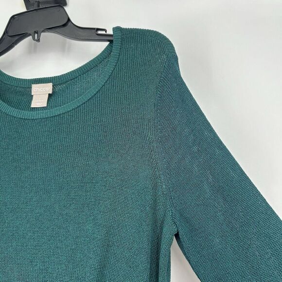 Chicos 1 Size M Side Twist Sweater Forest Green Ribbed Knit Long Sleeve - Picture 3 of 10